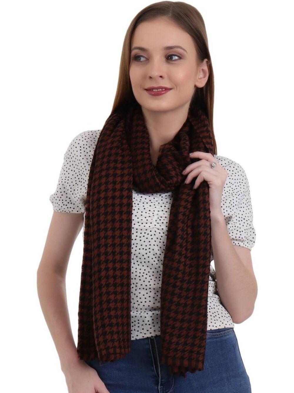 Luxurious 100% Cashmere Houndstooth Scarf | Warm, Soft, Large Pashmina Stole